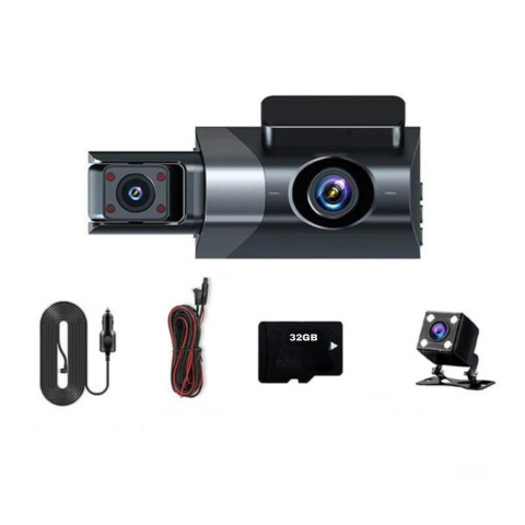 كاميرا مثبتة في السيارة - عدسة مزدوجة مع كاميرا خلفية مدمجة