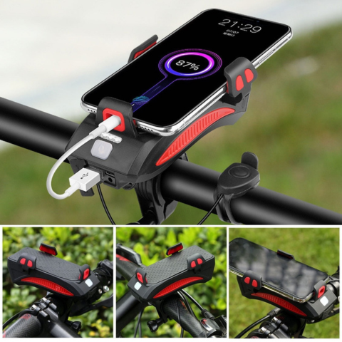 Multifunktionell cykelbelysning – telefonhållare och ringklocka 