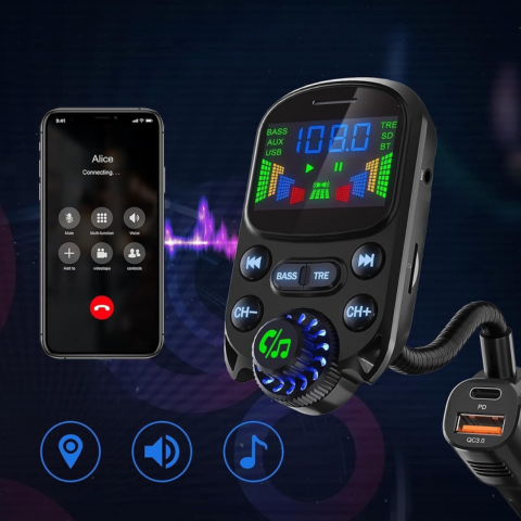 車用マルチファンクションFM送信機 — 音楽と音声アシスタント 