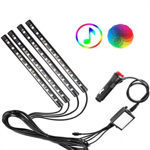 Kit LED Ambianță Mașină – Lumini Multicolore Reactive la Sunet 